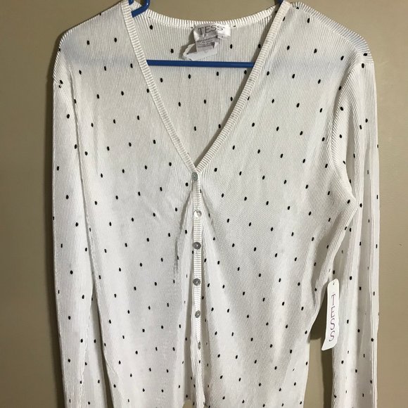 Tess White Long-Sleeved Ribbed Polyester Cardigan - Picture 1 of 2